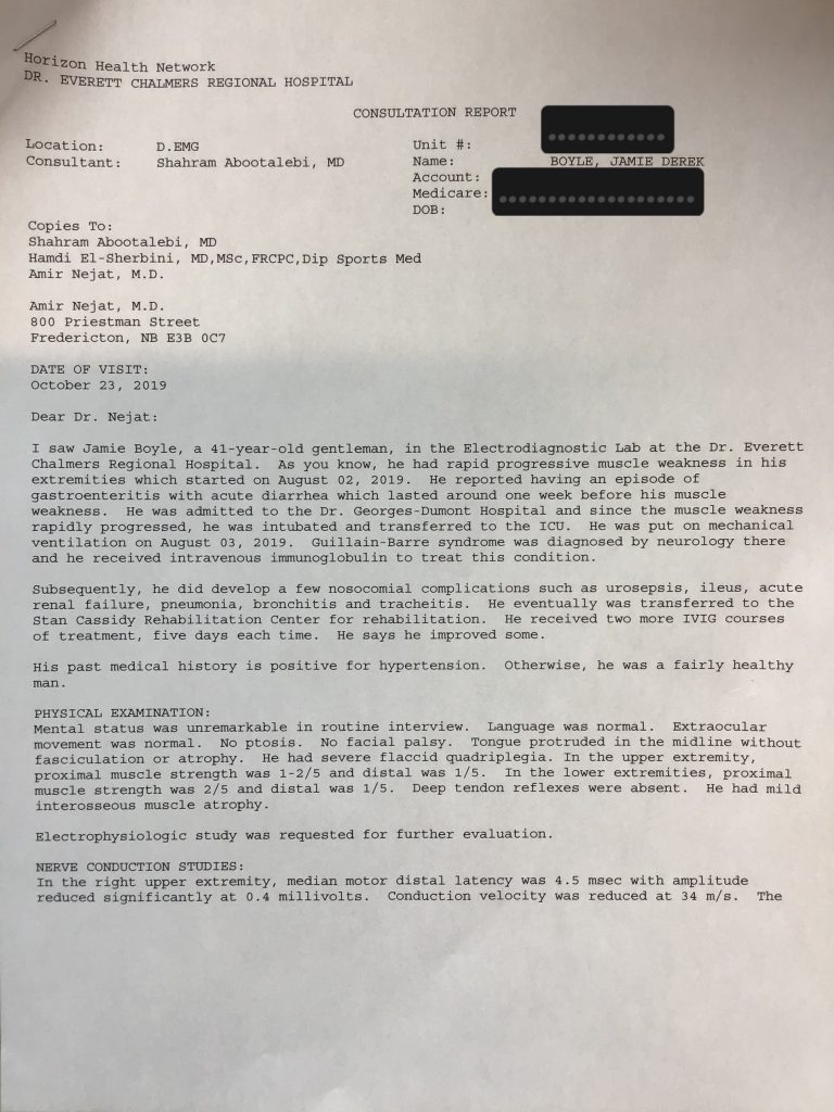 EMG Nerve Conduction Study Test Results Summary Jamie Boyle Guillain Barre Syndrome