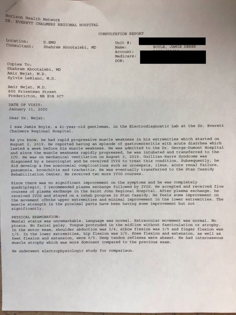 Electromyography EMG Test Nerve Conduction Study Results #2 Jamie Boyle Guillain Barre Syndrome