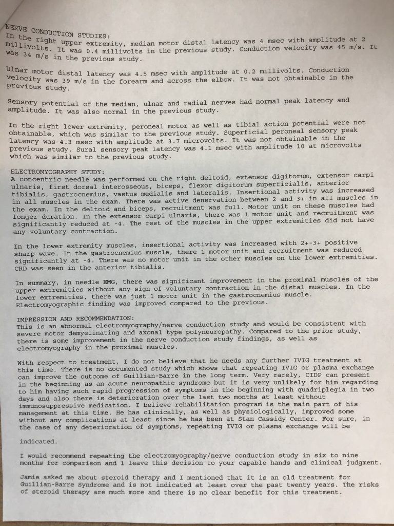 Electromyography EMG Test Nerve Conduction Study Results #2 Jamie Boyle Guillain Barre Syndrome